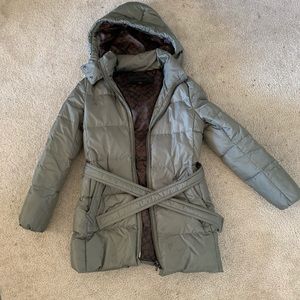 Olive Green Coach Long Puffer Jacket